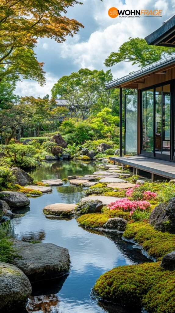 Japanischer Zen-Garten in einer Gartenecke