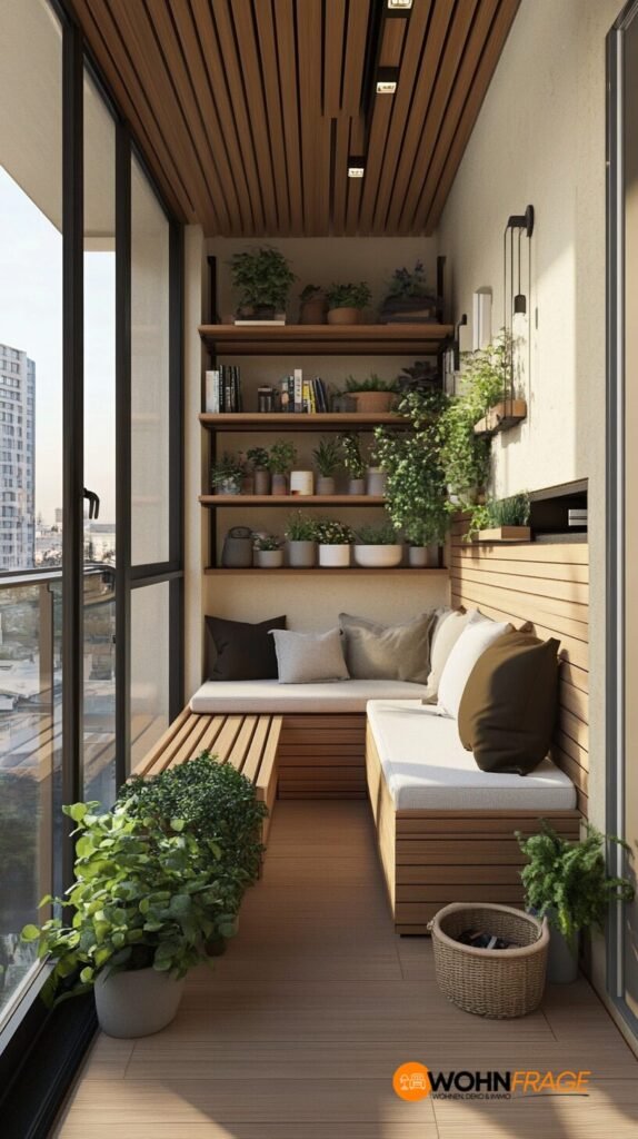 Aufbewahrung auf langem schmalem Balkon