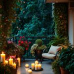 balkon gestalten mit pflanzen und kerzen