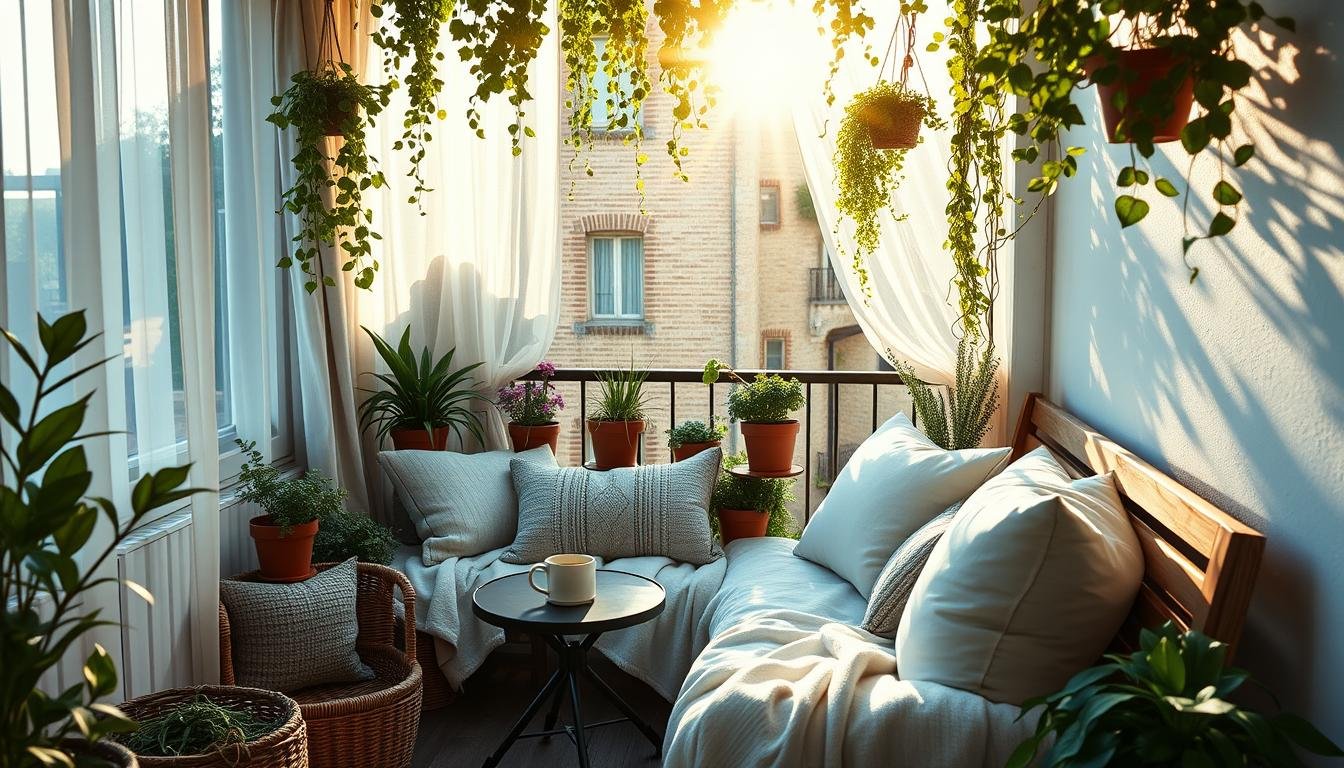 balkon ideen klein mit sitzgelegenheit