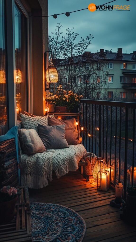 Gemütliche Boho-Beleuchtung Balkon