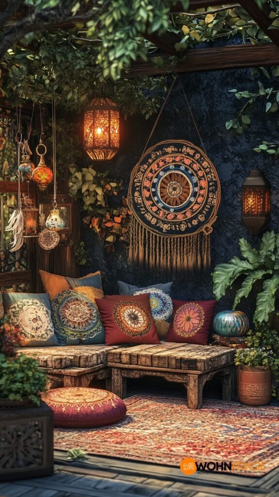 Boho-Dekoration auf der Terrasse