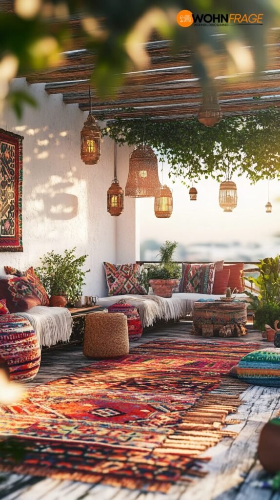 Boho-Textilien auf Terrasse