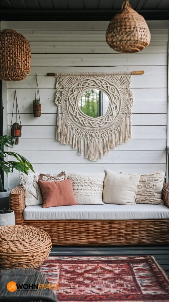 Boho-Wanddeko auf Terrasse