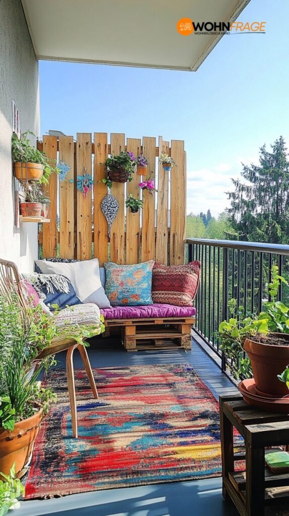 DIY Sichtschutz auf kreativem Balkon