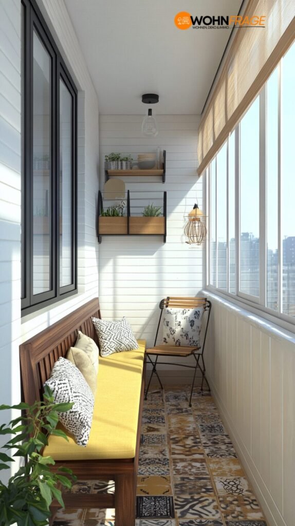 Schmale Möbel auf langem Balkon

