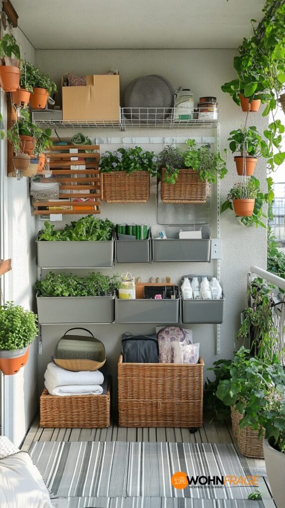 Organisierter Balkon mit Aufbewahrungssystem