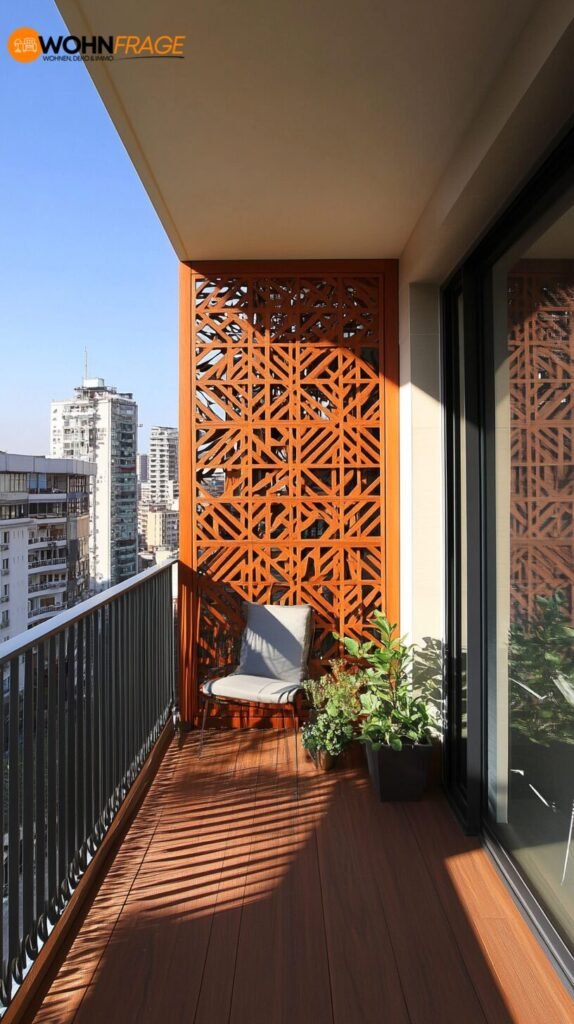 Balkon mit stilvollem Paravent als Sichtschutz