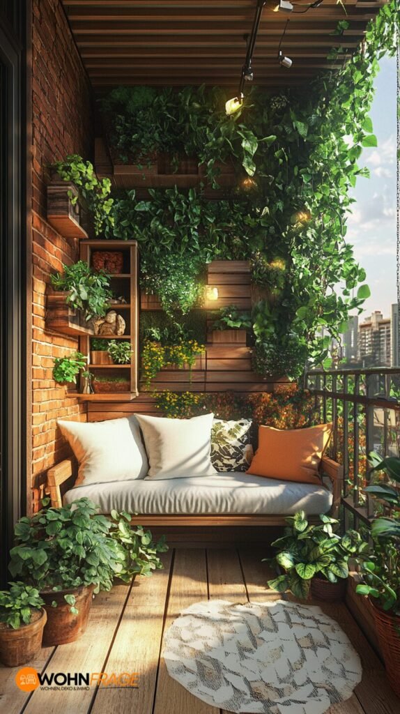 Grüner Sitzbereich auf dem Balkon