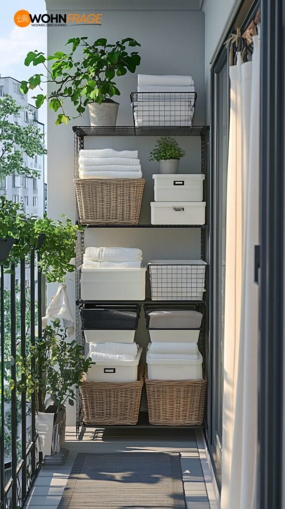 Stapelbare Boxen auf kleinem Balkon