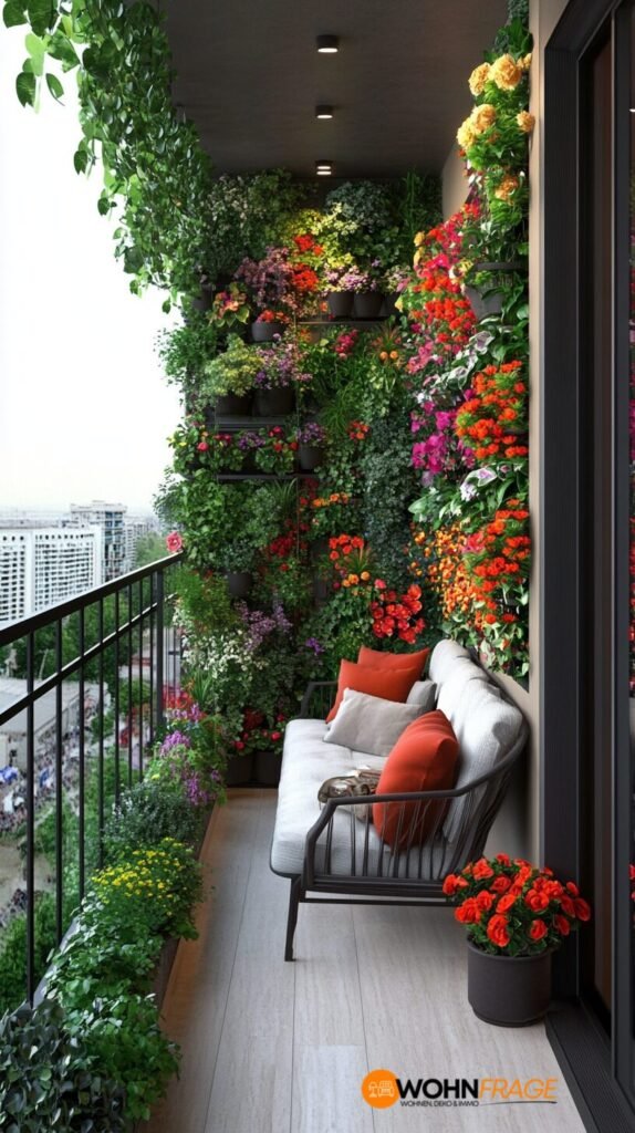 Vertikale Pflanzen auf kleinem Balkon