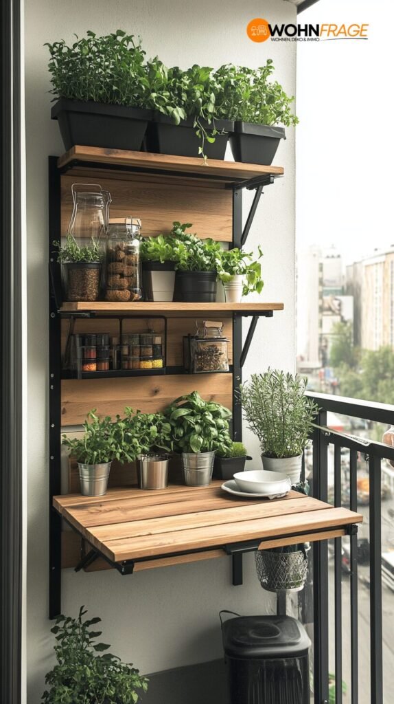 Wandmontierte Möbel auf kleinem Balkon