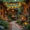 Verzauberter Garten mit Lichterketten und rustikaler Deko