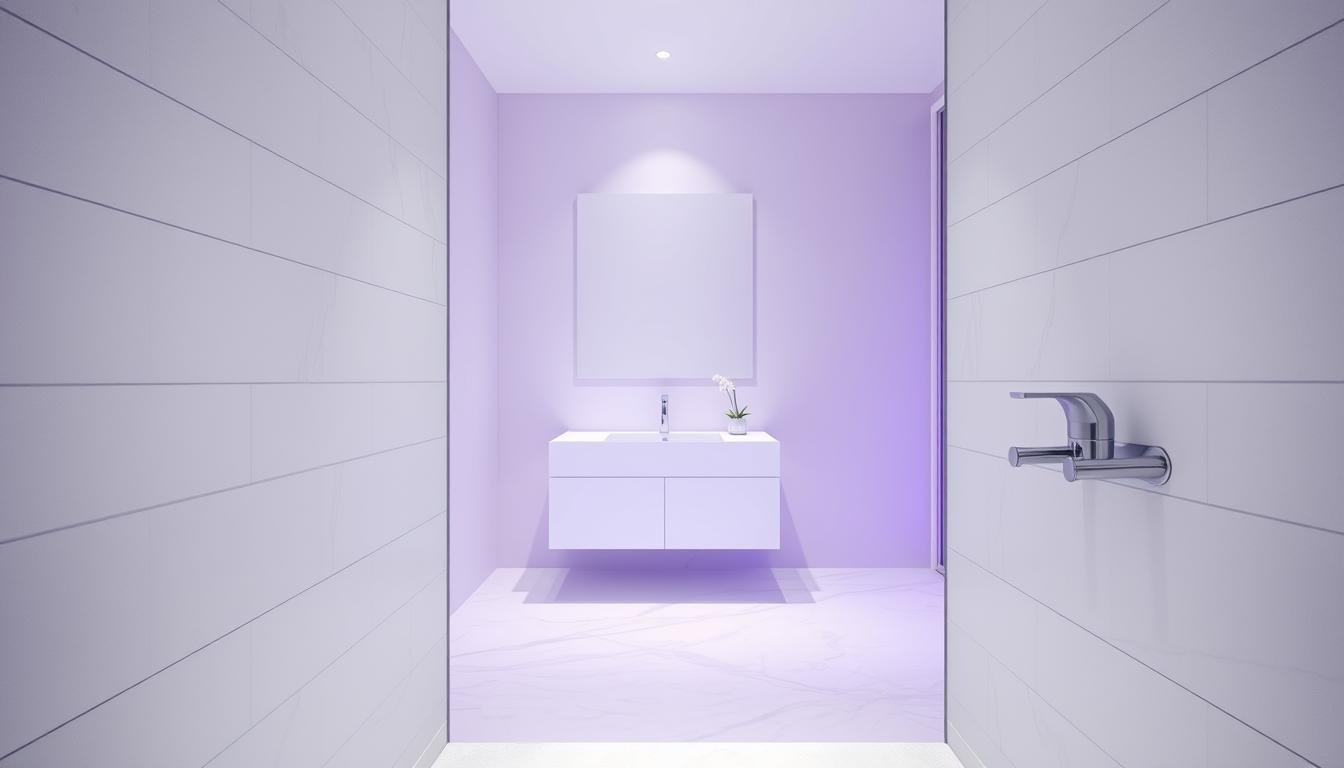 Moderne begehbare Dusche mit stilvollen Fliesen