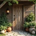 Rustikale Gartendeko aus verwittertem Holz im Vintage-Look