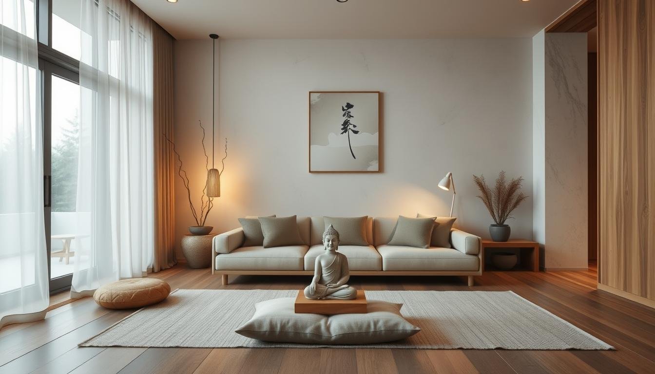 Zen-Design Wohnraum mit spirituellen Elementen